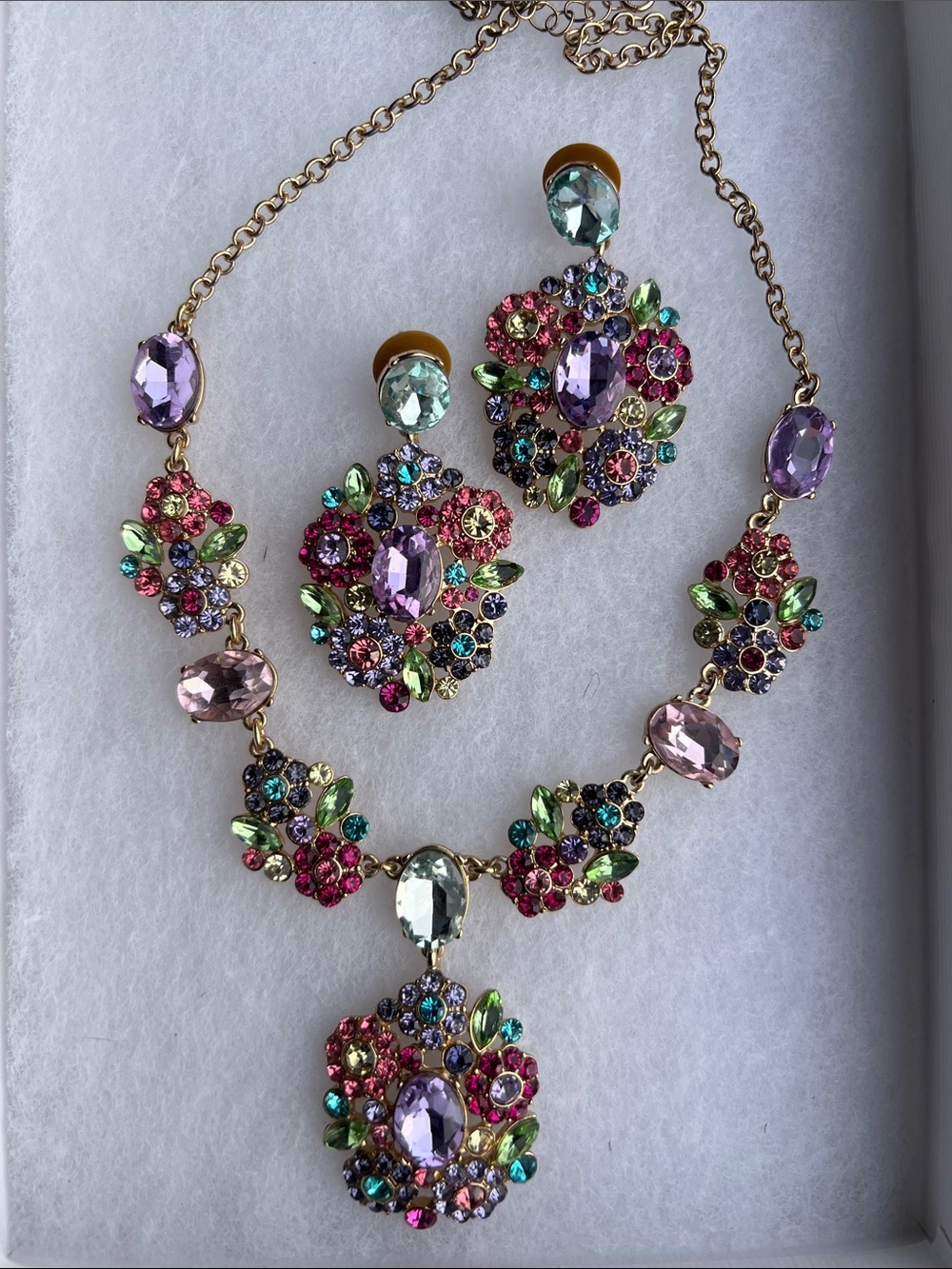 Monet Multicolor Crystal Statement Necklace and Earring Set - Women Jewelry
